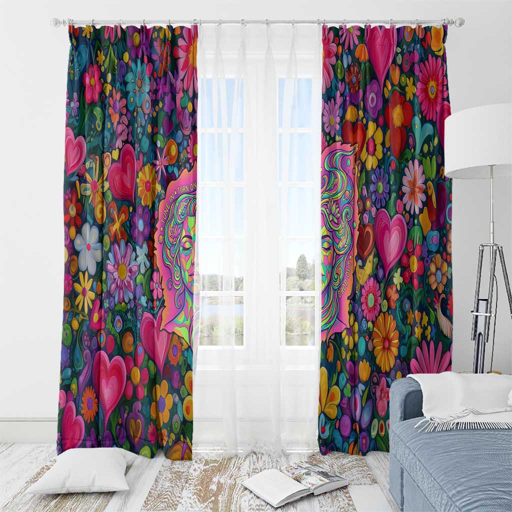 Psychedelic Visionary Woman Hippie Window Curtain Tune In, Turn On, Drop Out - Flower Power Awakening