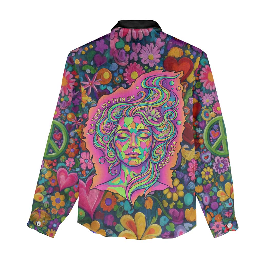 Psychedelic Visionary Woman Hippie Women Casual Shirt Tune In, Turn On, Drop Out - Flower Power Awakening
