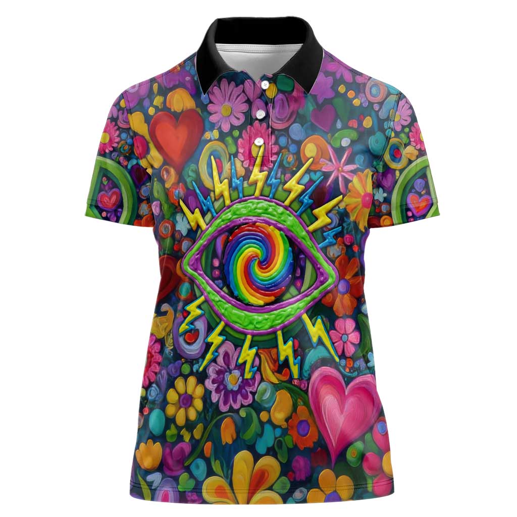 Psychedelic Visionary Woman Hippie Women Polo Shirt Tune In, Turn On, Drop Out - Flower Power Awakening