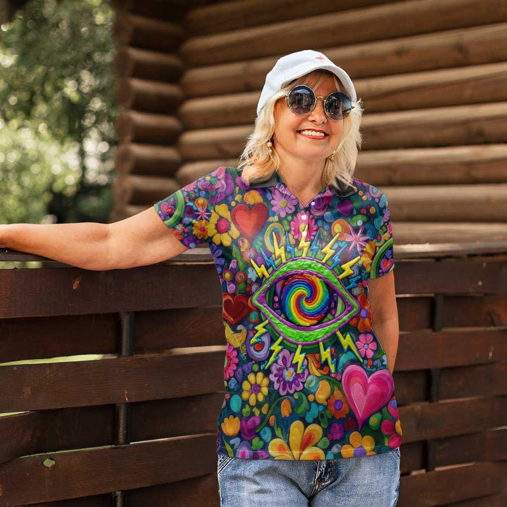 Psychedelic Visionary Woman Hippie Women Polo Shirt Tune In, Turn On, Drop Out - Flower Power Awakening