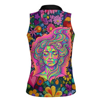 Psychedelic Visionary Woman Hippie Women Sleeveless Polo Shirt Tune In, Turn On, Drop Out - Flower Power Awakening