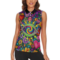 Psychedelic Visionary Woman Hippie Women Sleeveless Polo Shirt Tune In, Turn On, Drop Out - Flower Power Awakening