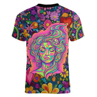 Psychedelic Visionary Woman Hippie Women V-Neck T-Shirt Tune In, Turn On, Drop Out - Flower Power Awakening