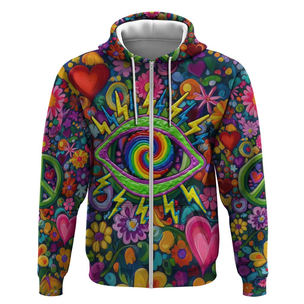 Psychedelic Visionary Woman Hippie Zip Hoodie Tune In, Turn On, Drop Out - Flower Power Awakening
