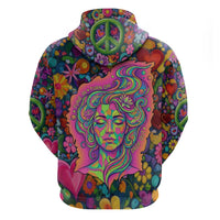 Psychedelic Visionary Woman Hippie Zip Hoodie Tune In, Turn On, Drop Out - Flower Power Awakening