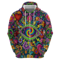 Psychedelic Visionary Woman Hippie Zip Hoodie Tune In, Turn On, Drop Out - Flower Power Awakening