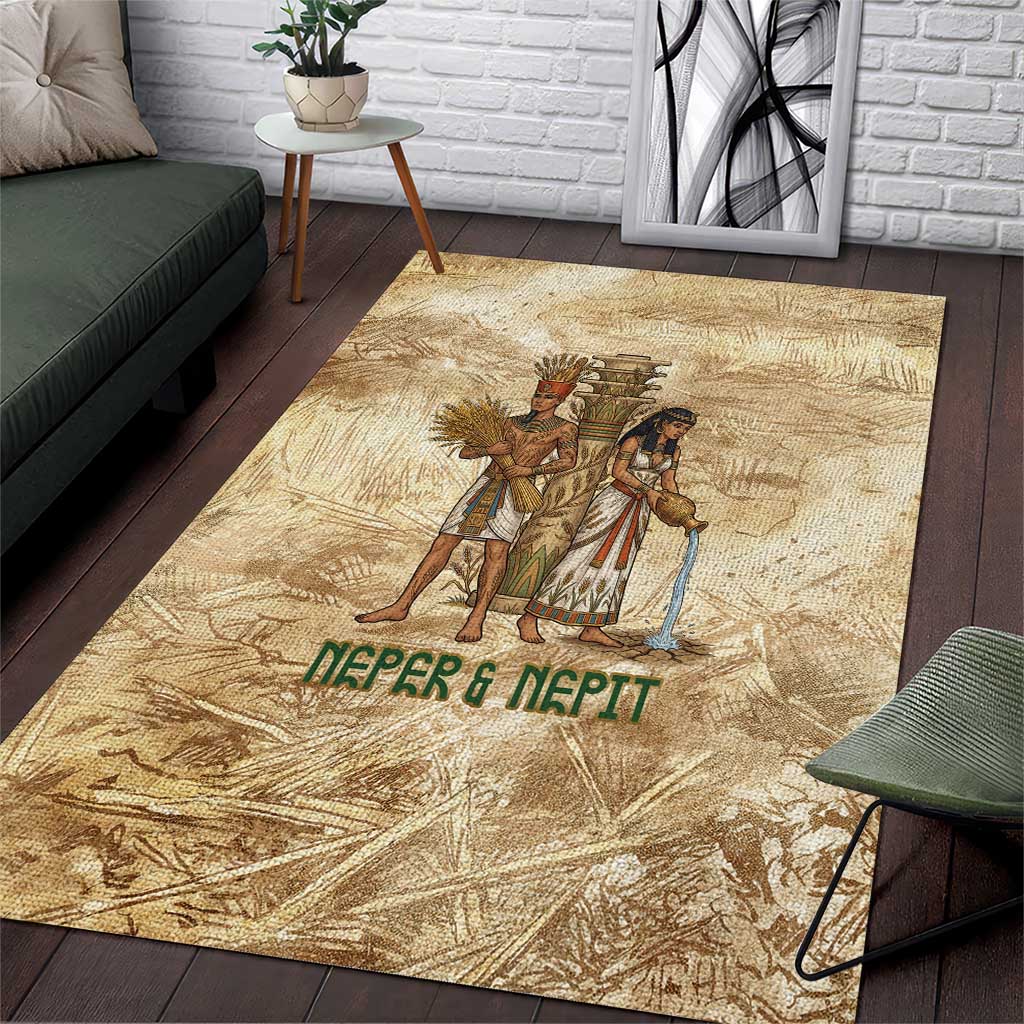 Neper and Nepit Area Rug Ancient Harvest and Fertility Design with Sickle and Grain