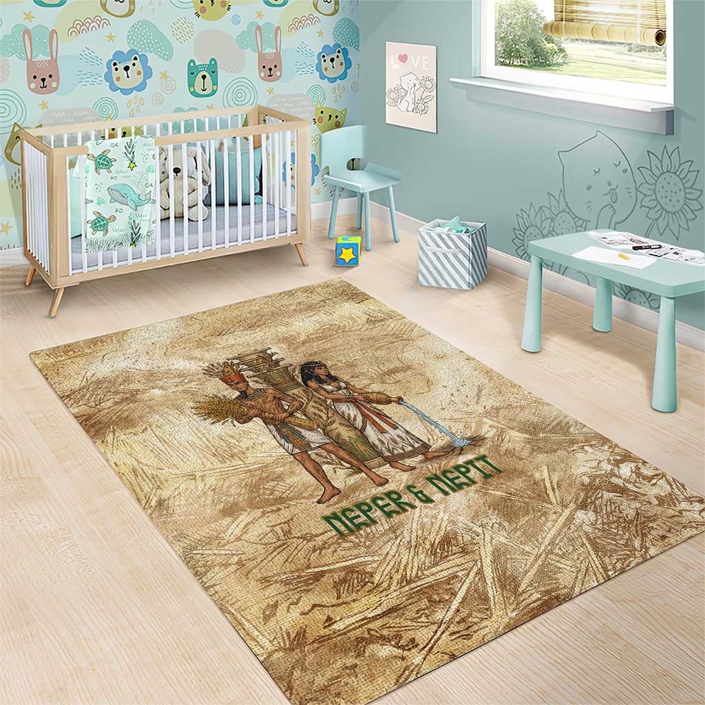 Neper and Nepit Area Rug Ancient Harvest and Fertility Design with Sickle and Grain