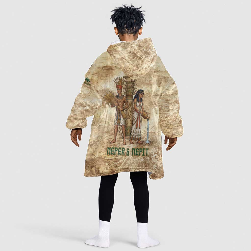 Neper and Nepit Kid Wearable Blanket Hoodie Ancient Harvest and Fertility Design with Sickle and Grain
