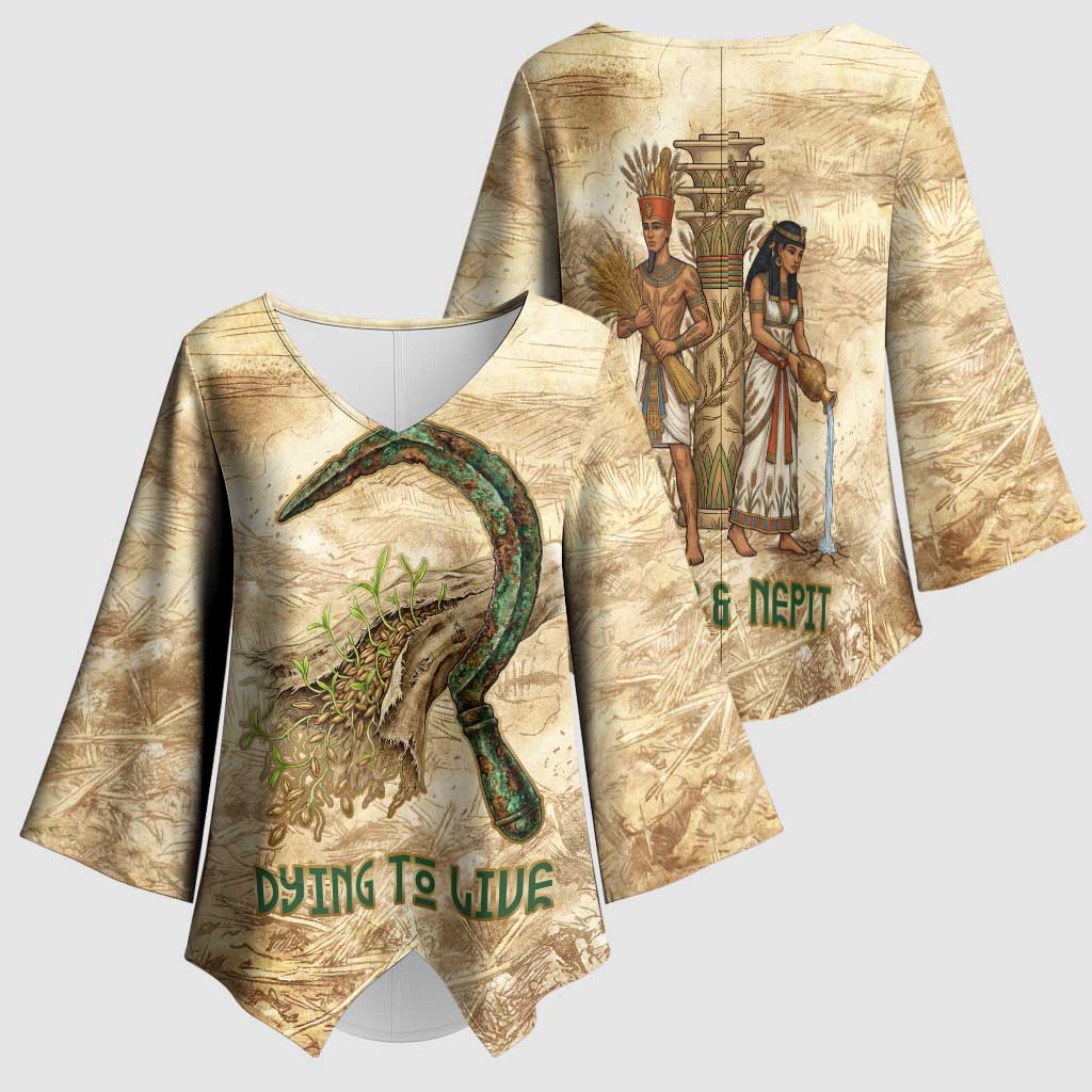 Neper and Nepit Kimono Sleeve Blouse Ancient Harvest and Fertility Design with Sickle and Grain