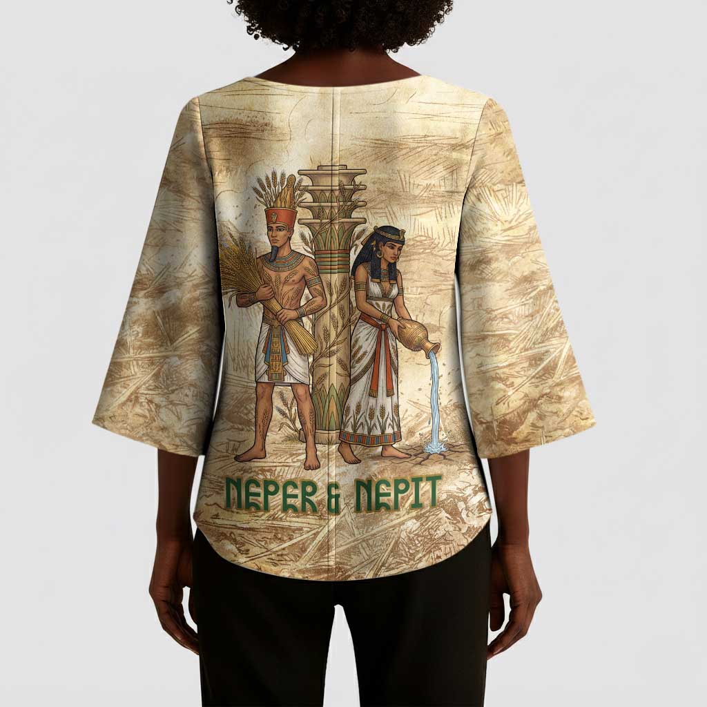 Neper and Nepit Kimono Sleeve Blouse Ancient Harvest and Fertility Design with Sickle and Grain