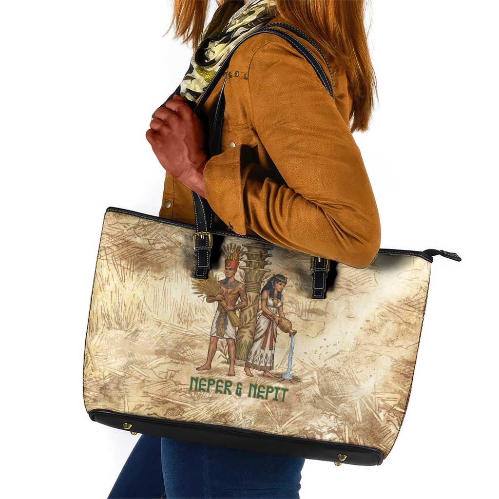Neper and Nepit Leather Tote Bag Ancient Harvest and Fertility Design with Sickle and Grain