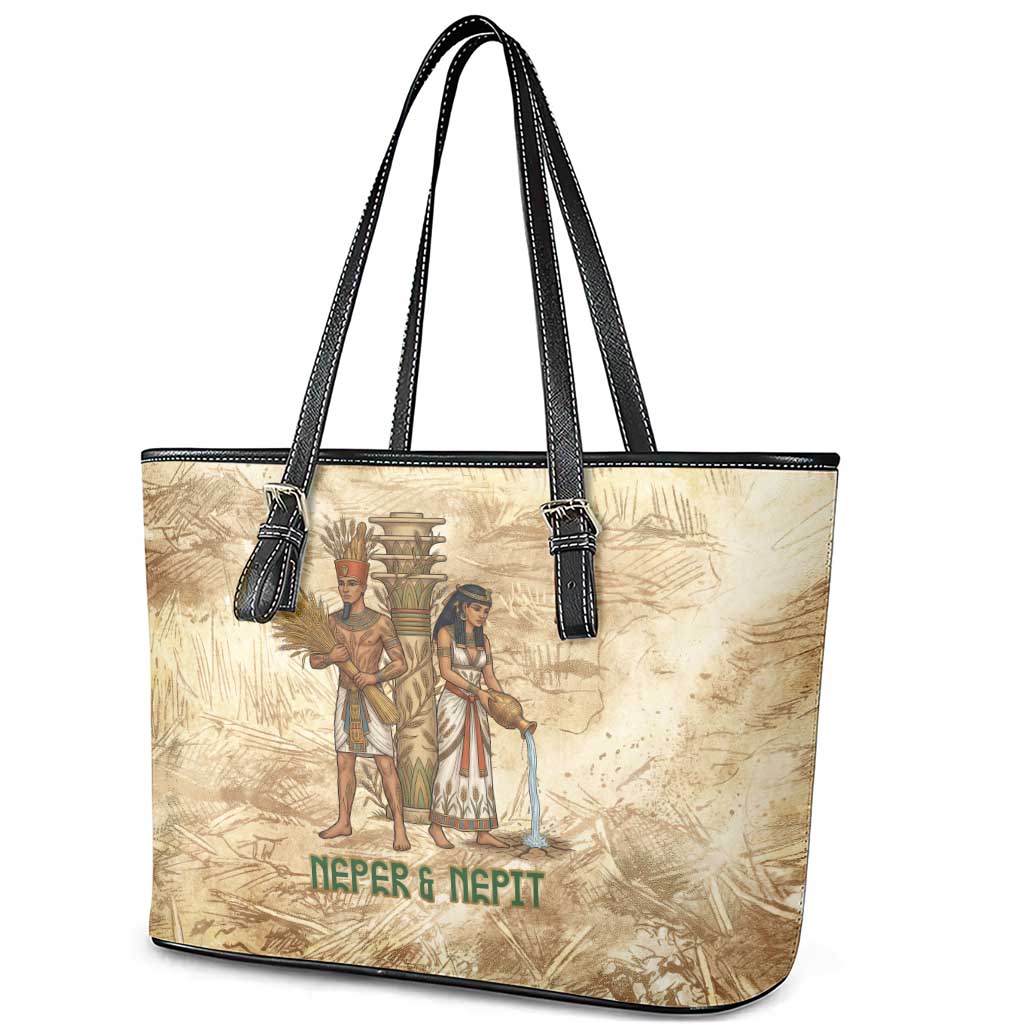 Neper and Nepit Leather Tote Bag Ancient Harvest and Fertility Design with Sickle and Grain