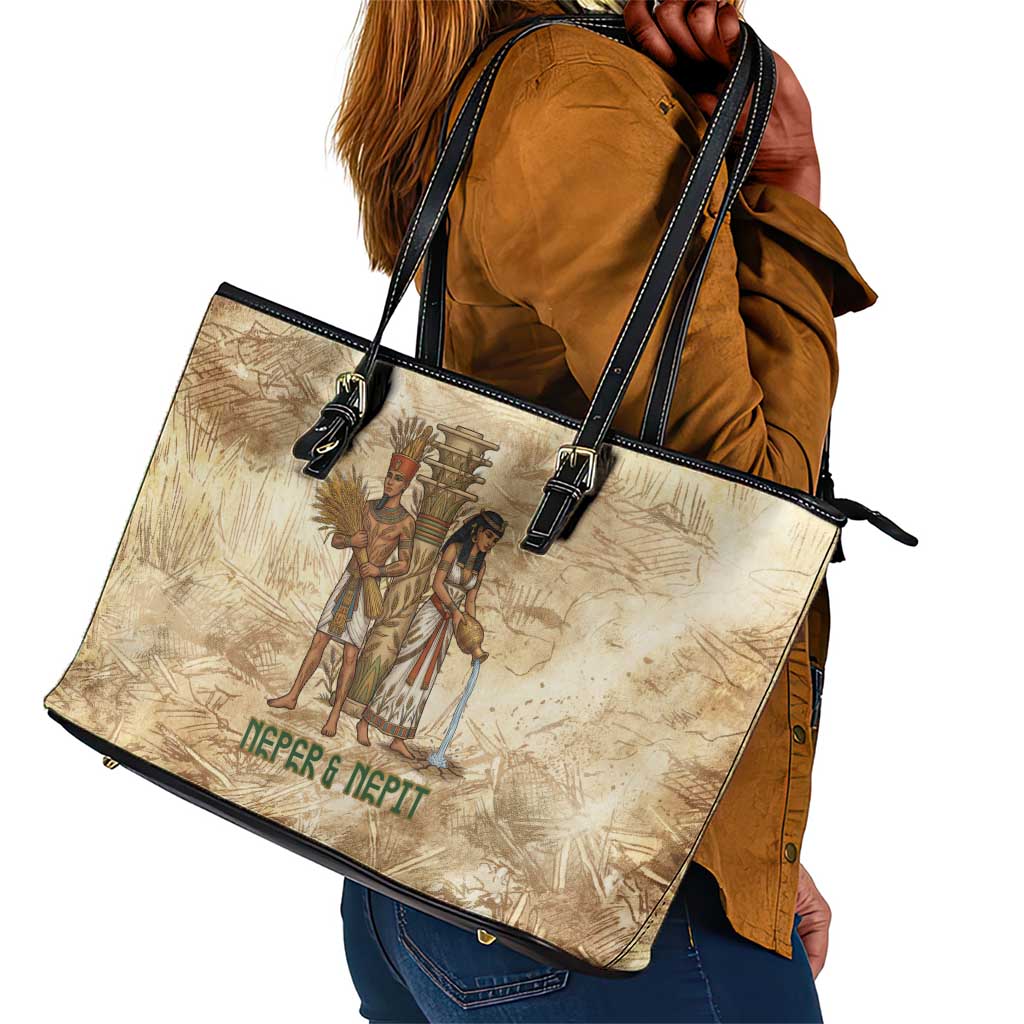 Neper and Nepit Leather Tote Bag Ancient Harvest and Fertility Design with Sickle and Grain