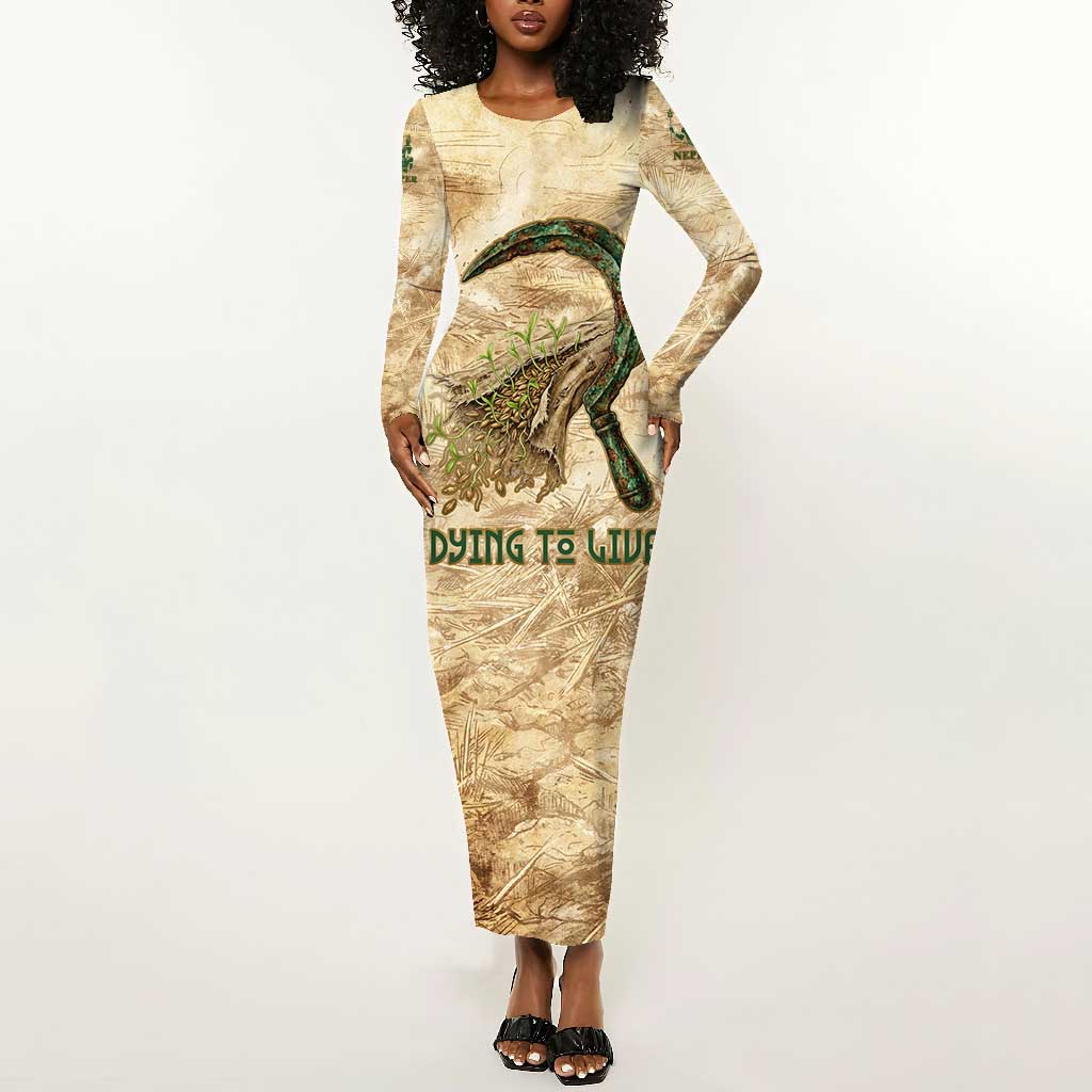 Neper and Nepit Long Sleeve Bodycon Dress Ancient Harvest and Fertility Design with Sickle and Grain