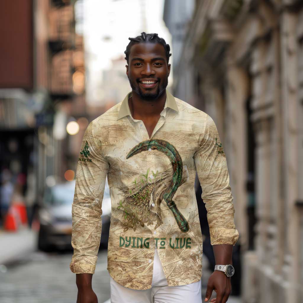 Neper and Nepit Long Sleeve Button Shirt Ancient Harvest and Fertility Design with Sickle and Grain