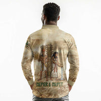 Neper and Nepit Long Sleeve Polo Shirt Ancient Harvest and Fertility Design with Sickle and Grain