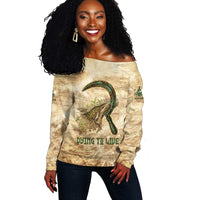 Neper and Nepit Off Shoulder Sweater Ancient Harvest and Fertility Design with Sickle and Grain