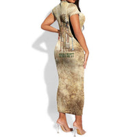 Neper and Nepit Short Sleeve Bodycon Dress Ancient Harvest and Fertility Design with Sickle and Grain