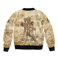 Neper and Nepit Sleeve Zip Bomber Jacket Ancient Harvest and Fertility Design with Sickle and Grain