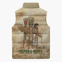 Neper and Nepit Sleeveless Puffer Jacket Ancient Harvest and Fertility Design with Sickle and Grain