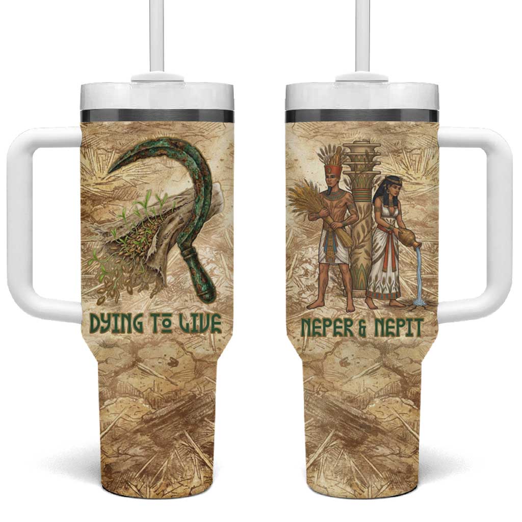 Neper and Nepit Tumbler With Handle Ancient Harvest and Fertility Design with Sickle and Grain