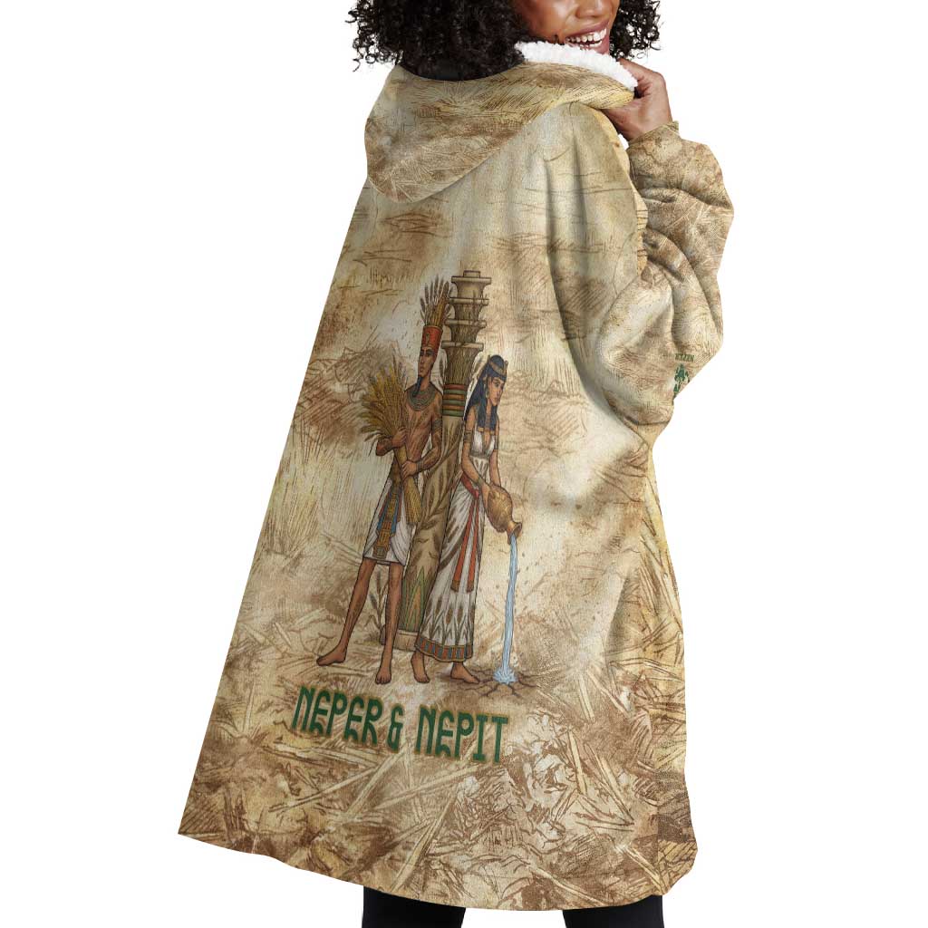 Neper and Nepit Wearable Blanket Hoodie Ancient Harvest and Fertility Design with Sickle and Grain