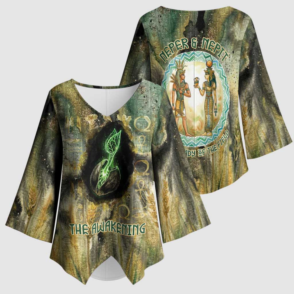Neper and Nepit Kimono Sleeve Blouse Ancient Egyptian Seed Awakening and Fertility