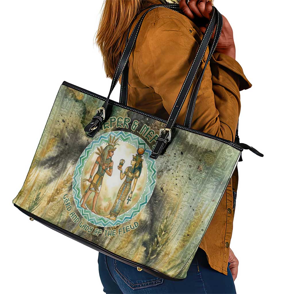 Neper and Nepit Leather Tote Bag Ancient Egyptian Seed Awakening and Fertility