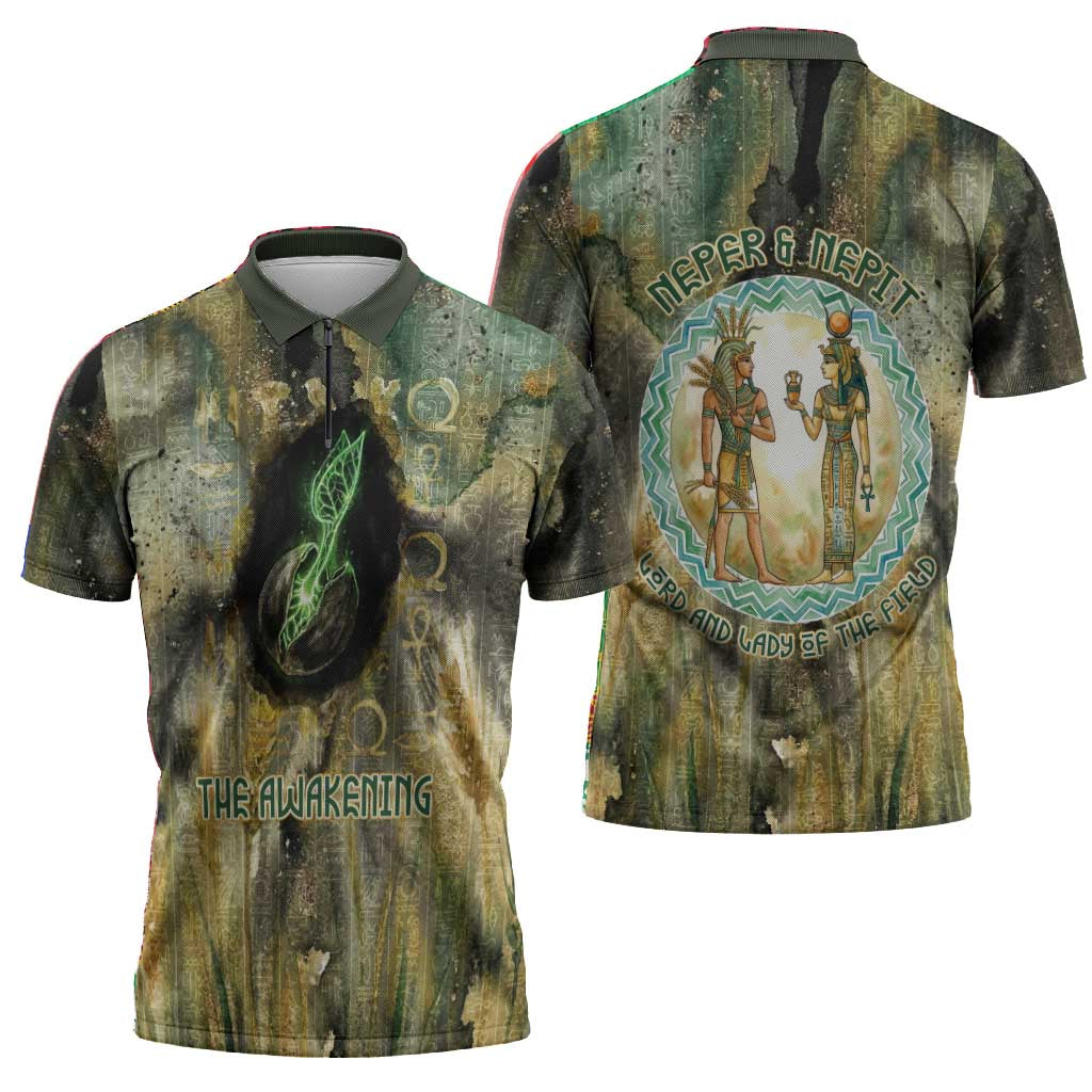 Neper and Nepit Zipper Polo Shirt Ancient Egyptian Seed Awakening and Fertility