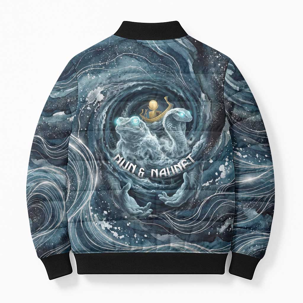 Egypt Nun and Naunet Bomber Puffer Jacket Primordial Water Gods Cosmic Ocean Infinite Waves