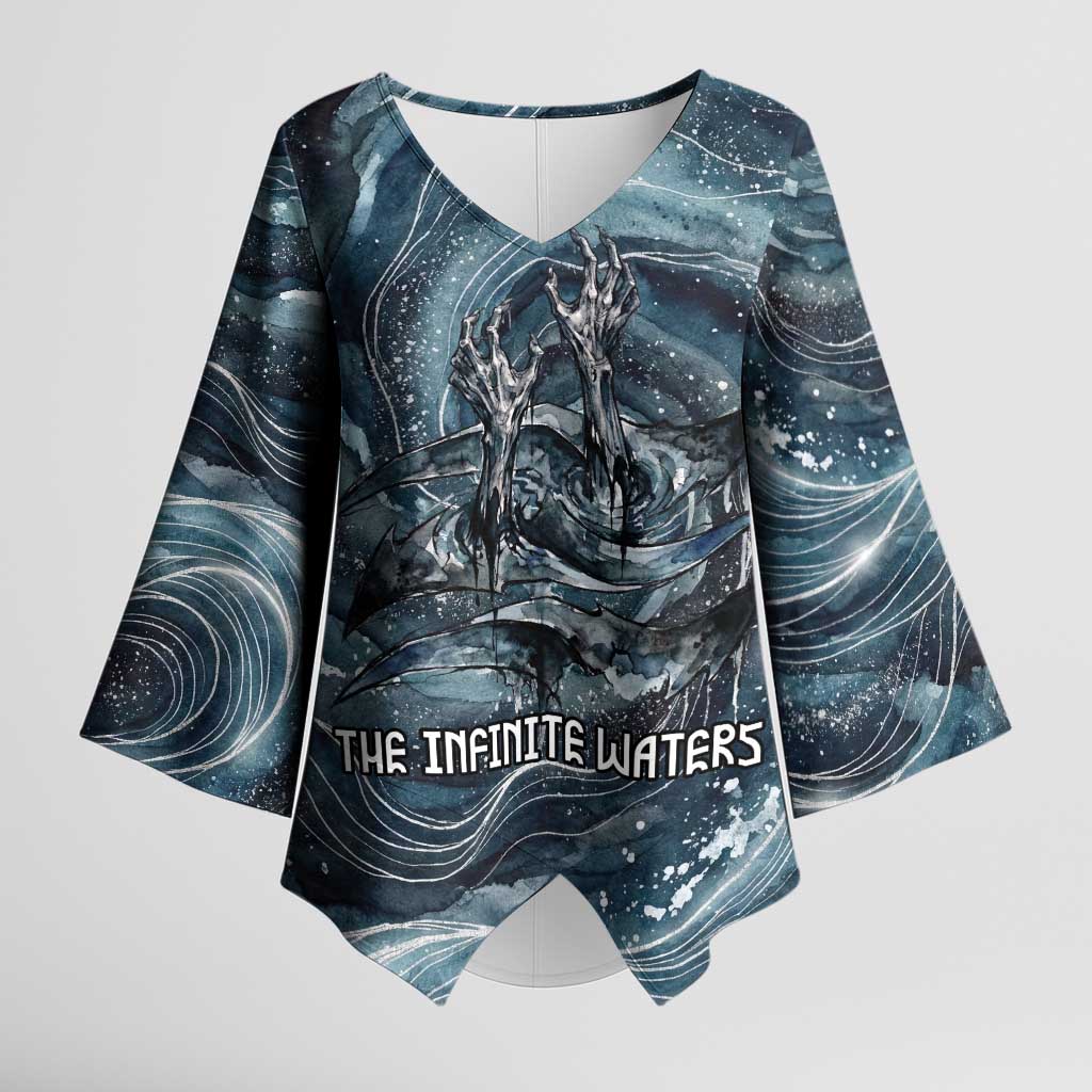 Egypt Nun and Naunet Kimono Sleeve Blouse Primordial Water Gods Cosmic Ocean Infinite Waves