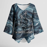 Egypt Nun and Naunet Kimono Sleeve Blouse Primordial Water Gods Cosmic Ocean Infinite Waves