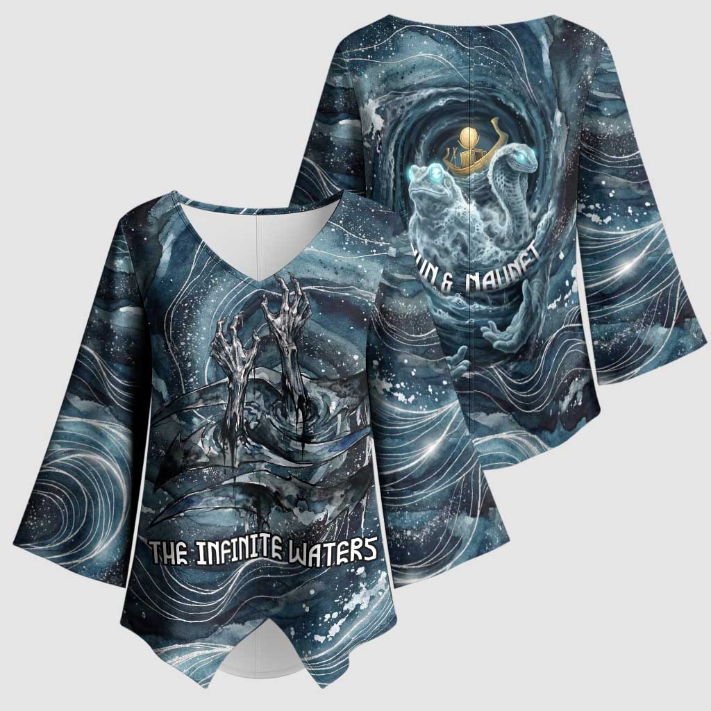 Egypt Nun and Naunet Kimono Sleeve Blouse Primordial Water Gods Cosmic Ocean Infinite Waves
