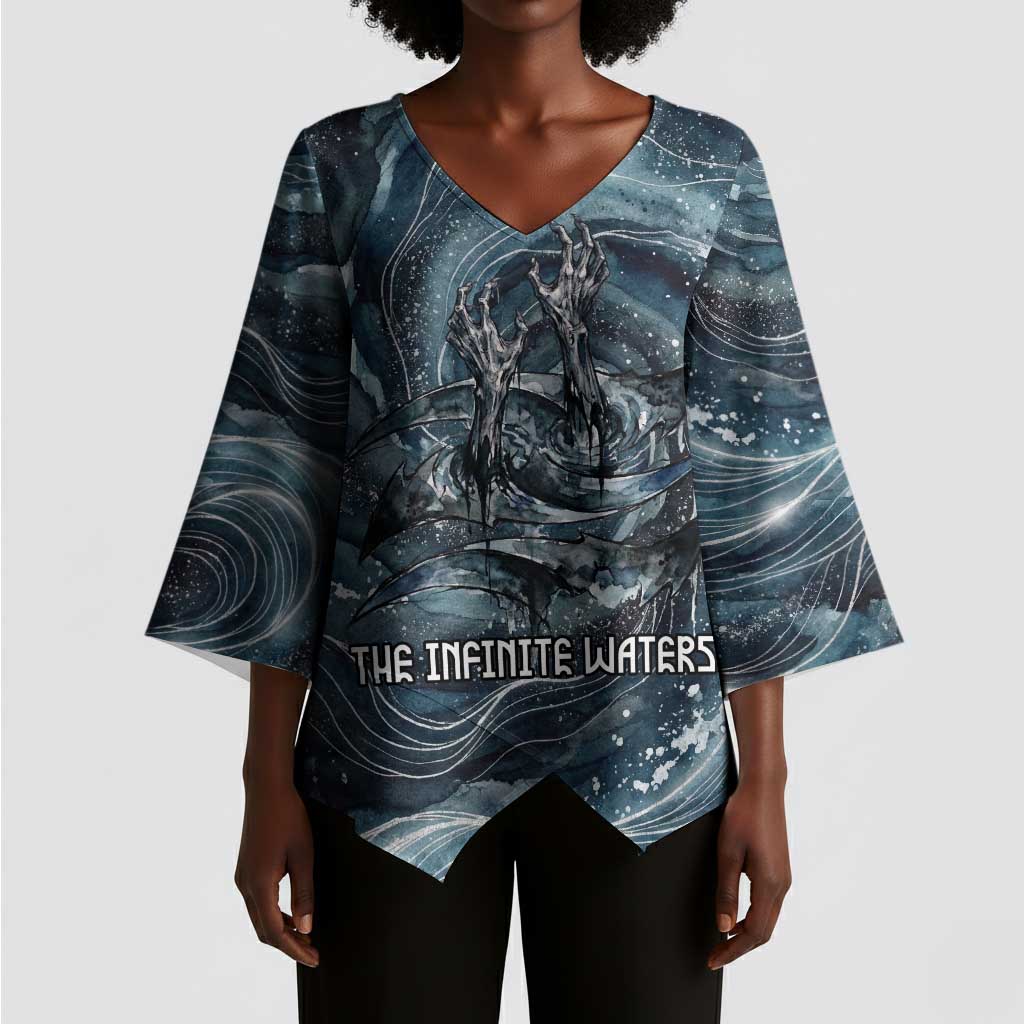 Egypt Nun and Naunet Kimono Sleeve Blouse Primordial Water Gods Cosmic Ocean Infinite Waves
