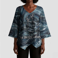 Egypt Nun and Naunet Kimono Sleeve Blouse Primordial Water Gods Cosmic Ocean Infinite Waves
