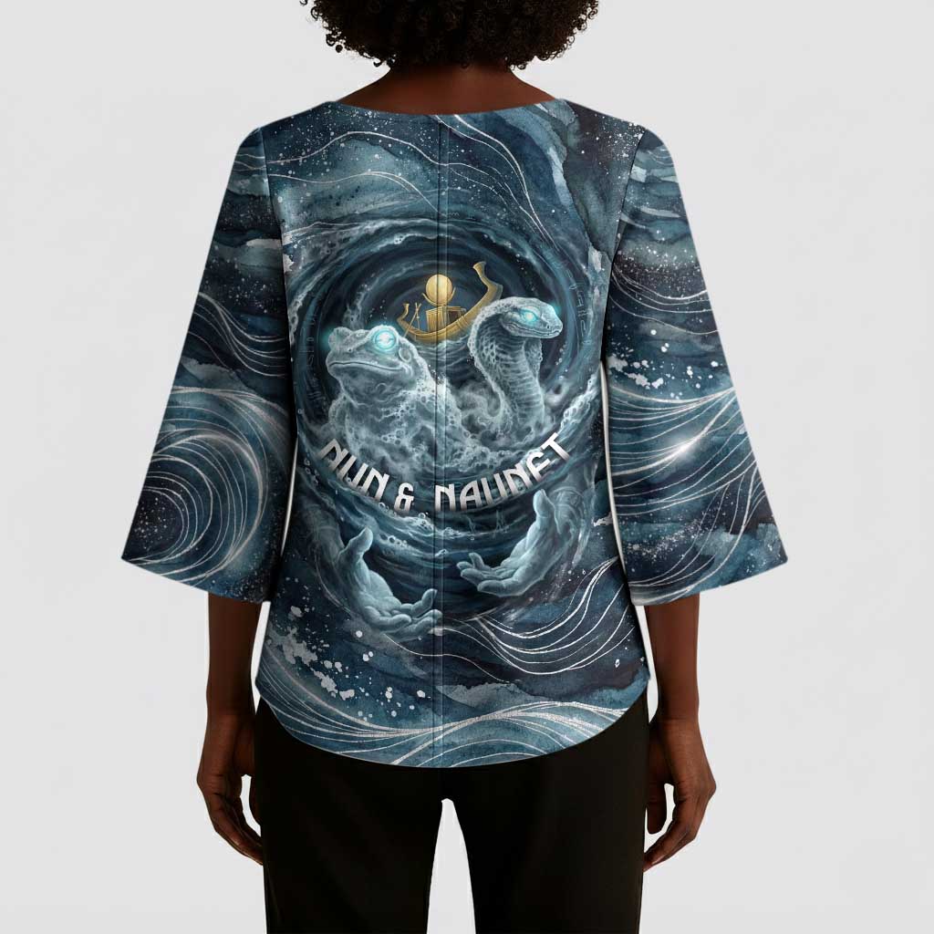 Egypt Nun and Naunet Kimono Sleeve Blouse Primordial Water Gods Cosmic Ocean Infinite Waves