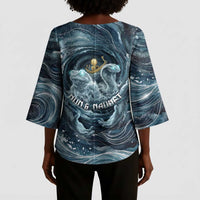 Egypt Nun and Naunet Kimono Sleeve Blouse Primordial Water Gods Cosmic Ocean Infinite Waves
