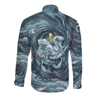 Egypt Nun and Naunet Long Sleeve Button Shirt Primordial Water Gods Cosmic Ocean Infinite Waves