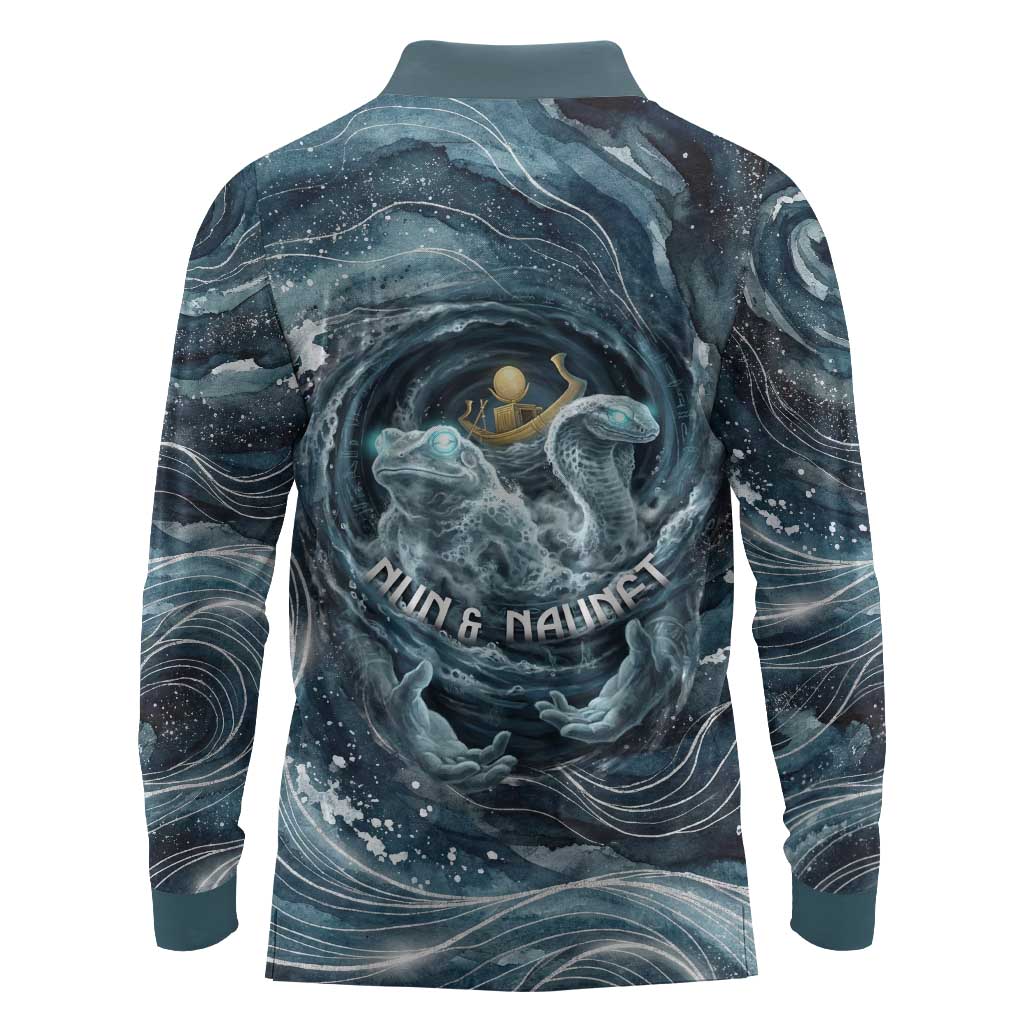 Egypt Nun and Naunet Long Sleeve Polo Shirt Primordial Water Gods Cosmic Ocean Infinite Waves