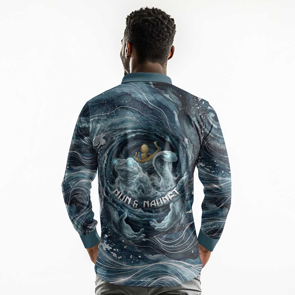 Egypt Nun and Naunet Long Sleeve Polo Shirt Primordial Water Gods Cosmic Ocean Infinite Waves
