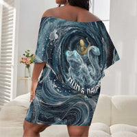 Egypt Nun and Naunet Off Shoulder Short Dress Primordial Water Gods Cosmic Ocean Infinite Waves