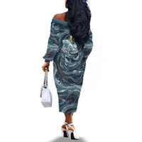 Egypt Nun and Naunet Off The Shoulder Long Sleeve Dress Primordial Water Gods Cosmic Ocean Infinite Waves