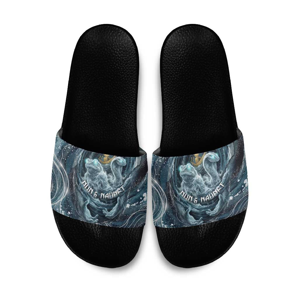 Egypt Nun and Naunet Slide Sandals Primordial Water Gods Cosmic Ocean Infinite Waves
