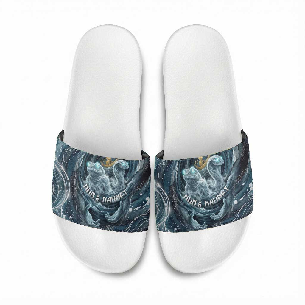 Egypt Nun and Naunet Slide Sandals Primordial Water Gods Cosmic Ocean Infinite Waves