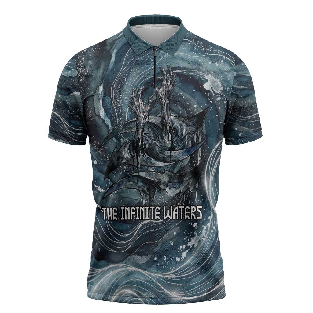 Egypt Nun and Naunet Zipper Polo Shirt Primordial Water Gods Cosmic Ocean Infinite Waves