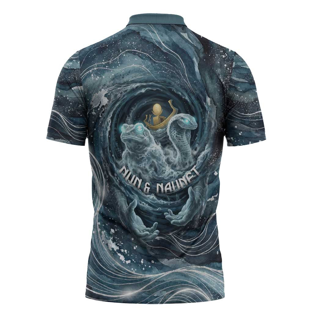 Egypt Nun and Naunet Zipper Polo Shirt Primordial Water Gods Cosmic Ocean Infinite Waves