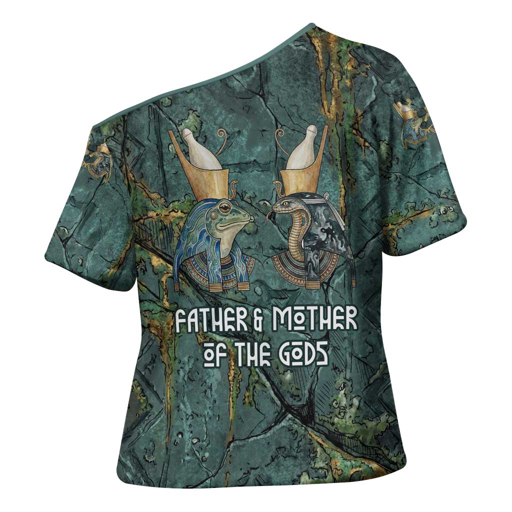 Nun and Naunet Egyptian Cross Shoulder Shirt Serpent Abyss Design Primordial Gods of Ancient Waters