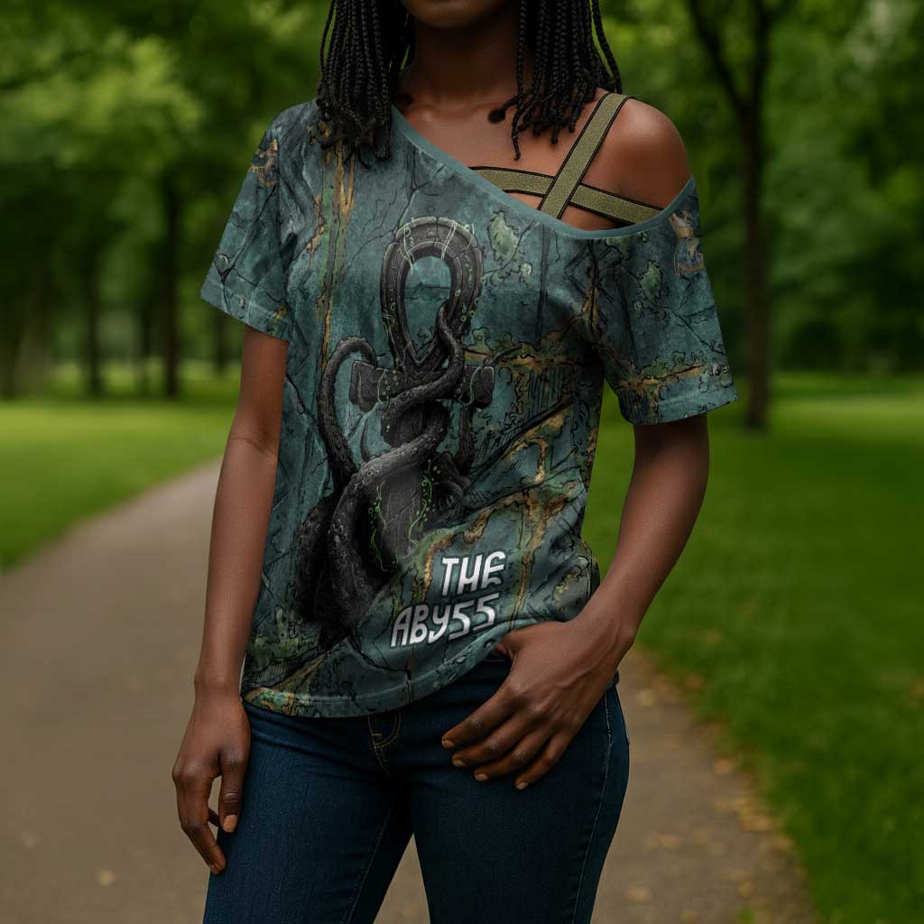 Nun and Naunet Egyptian Cross Shoulder Shirt Serpent Abyss Design Primordial Gods of Ancient Waters