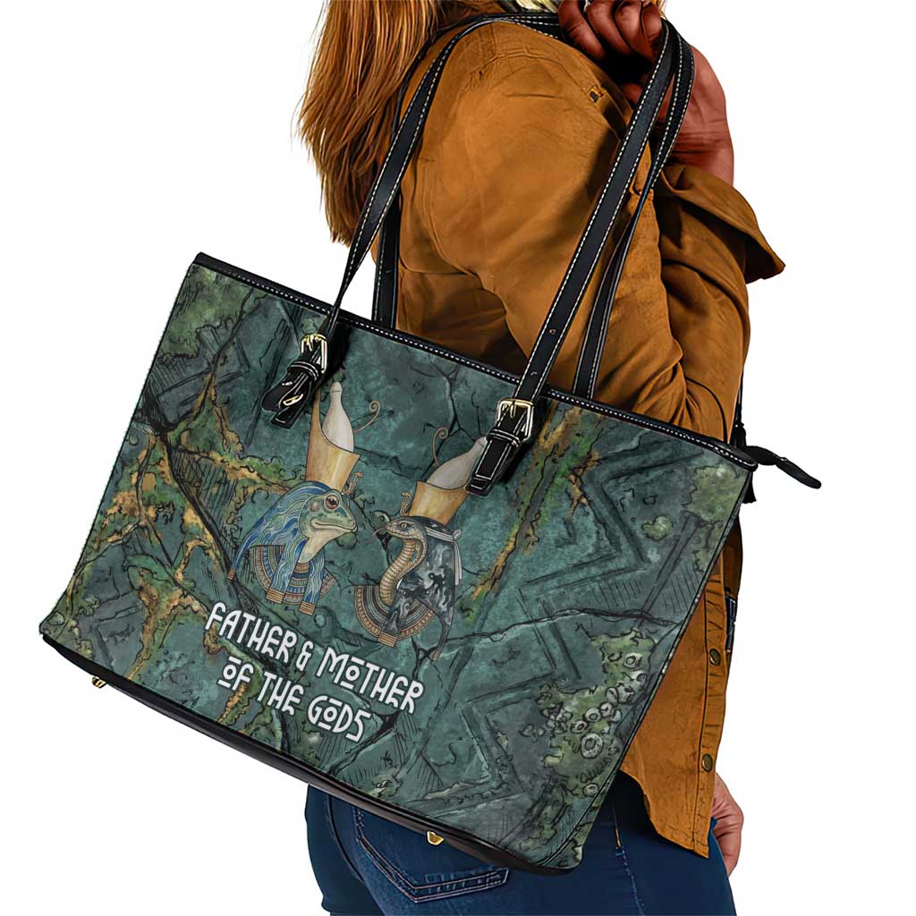 Nun and Naunet Egyptian Leather Tote Bag Serpent Abyss Design Primordial Gods of Ancient Waters